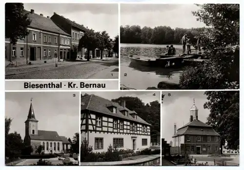 DDR Ak Biesenthal Kreis Bernau August Bebel Straße Pfarrkirche Rathaus 1983