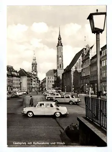 DDR Ak Leninplatz mit Rathausturm und Mönch 1974 Görlitz