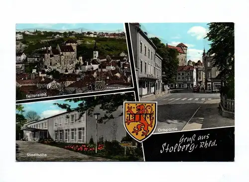 DDR Ak Gruß aus Stolberg Teilansicht Stadthalle Ortspartie 1965