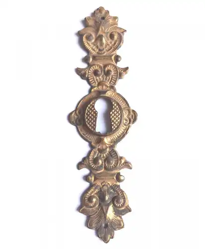 Alter Möbelbeschlag mit Schlüsselloch aus Messing antik Schlüsselschild
