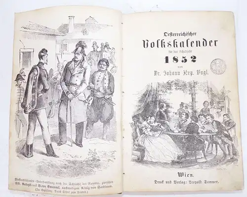 Österreichischer Volkskalender 1852 Vogl Wien Austria Buch