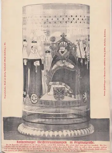 A4 große Drucksache Ak Rothenburg o. d. T. Meistertrunkhumpen Originalgröße 1910