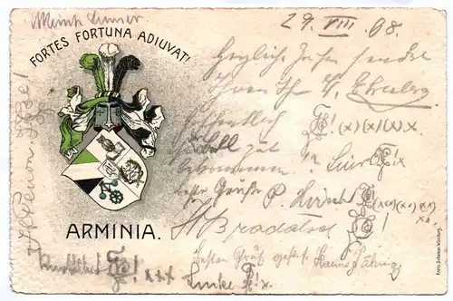 Litho Ak Zwickau Studentika Wappen Fortes Fortuna Adiuvat 1908 Studenten