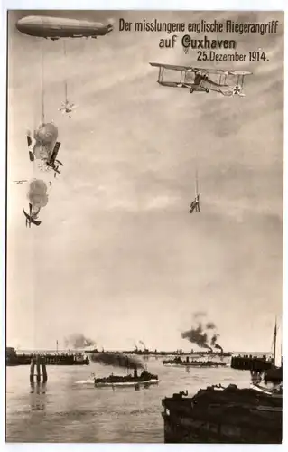 Ak Cuxhaven 1914 misslungener englischer Fliegerangriff Zeppelin Flugzeug