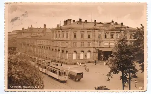 Ak Chemnitz Haupt Bahnhof Straßenbahn 1934