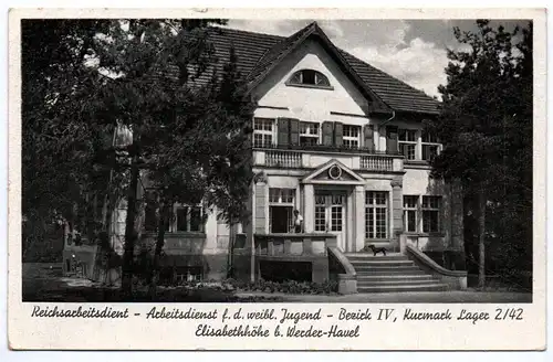 Ak Werder Havel Elisabethhöhe RAD weibliche Jugend Kurmark Lager 1941