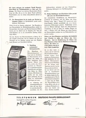Lot Radio Dokumente Garantiescheine Röhren Telefunken um 1935 