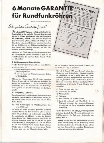 Lot Radio Dokumente Garantiescheine Röhren Telefunken um 1935 