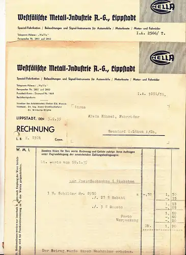 2 x Hella Westfälische Metall - Industrie Lippstadt 1939 Motorrad Beleuchtung