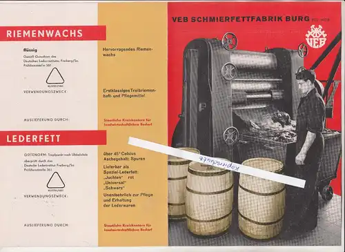 Werbe Prospekt Schmierfett Fabrik Burg um 1955 DDR