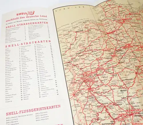 Shell Reisedienst Prospekt Deutsches Reis 1930er Übersicht der Shell Karten