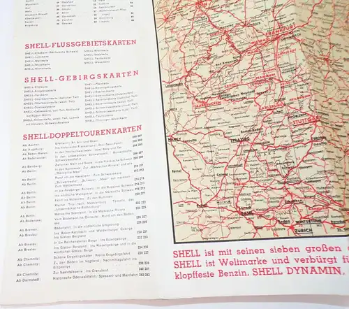 Shell Reisedienst Prospekt Deutsches Reis 1930er Übersicht der Shell Karten