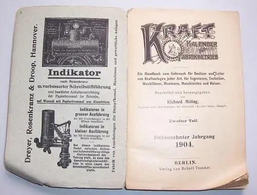 Kraft Kalender Handbuch Kraftanlagen Ingenieure Werkführer Maschinenbau 1904