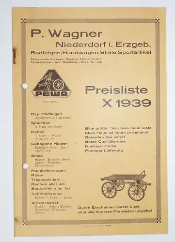 Niederdorf Erzgebirge 1939 Handwagen Faltblatt