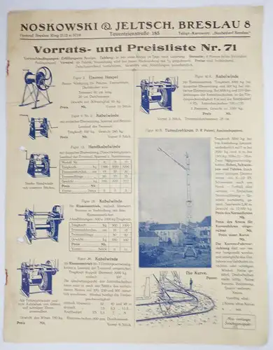 Breslau Prospekt Noskowski u Jeltsch Drehkran Motorwinden Baubedarf um 1925