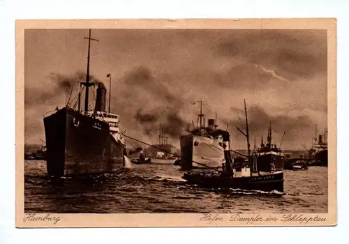 Ak Hamburg Hafen Dampfer im Schlepptau