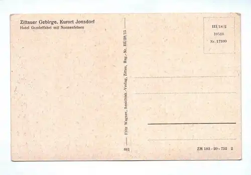 Ak Hotel Gondelfahrt mit Nonnenfelsen  Zittauer Gebirge Kurort Jonsdorf