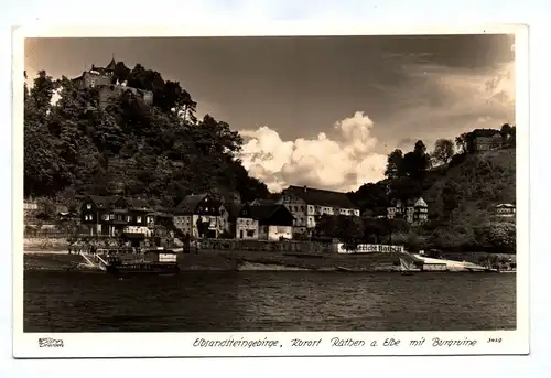 Ak Elbsandsteingebirge Kurort Rathen a. Elbe mit Burgruine