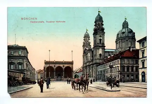 Ak München Feldherrnallee Theater Hofkirche 1912