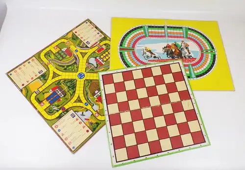 3 x alte Spielbrett Mühle Pferderennen Verkehrsspiel Gesellschaftsspiel DDR