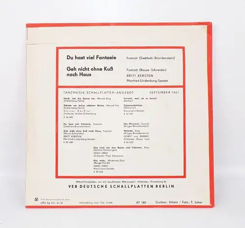 Britt Kersten Du hast viel Fantasie Geh nicht ohne ein Kuß nach Haus Amiga 1967