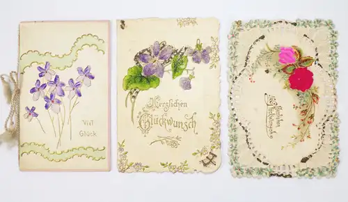 Alte Kulissenkarte Glückwunsch Karte Schmuckpapier um 1910
