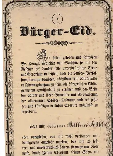 Bürger Eid der Stadt Zittau um 1850 Dokument