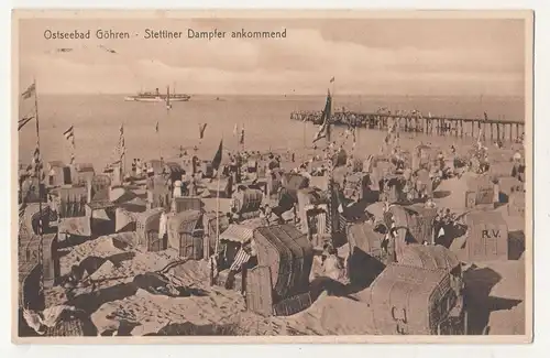 Ak Ostseebad Göhren Stettiner Dampfer ankommend Strand 1929