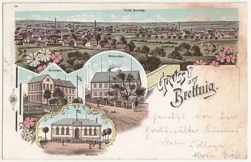 Litho Ak Gruss aus Brettnig Hauswalde Oberschule Niederschule Turnhalle 1900