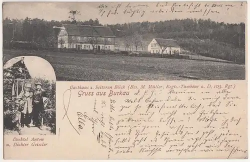 Litho Ak Gruss aus Burkau Gasthaus zum heiteren Blick IR 103 Dochtel Anton 1906