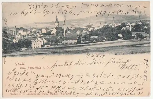 Litho Ak Gruss aus Pulsnitz in Sachsen 1903