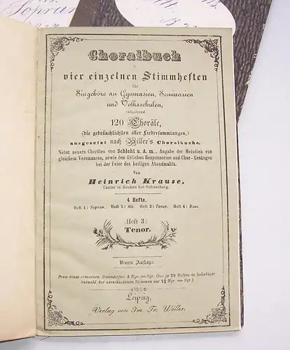 4 Stimmhefte Choralbuch Gesänge Lieder Heinrich Krause um 1870er 80er top