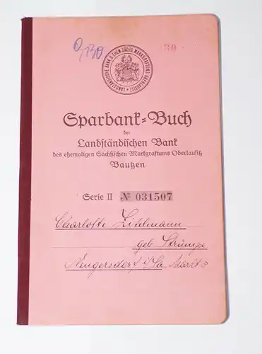 Sparkassenbuch Bautzen 1933