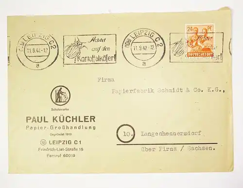 Werbe Brief 1947 Paul Küchler Papier-Großhandlung Leipzig C1 Maschinenstempel(B1