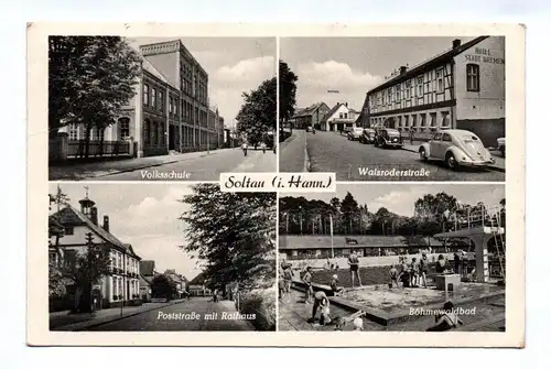 Ak Soltau Volksschule Walsroderstraße Poststraße mit Rathaus Böhmewald