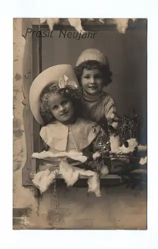 Ak Prosit Neujahr Kinder Junge und Mädchen 1914