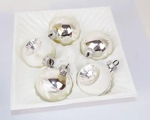 Feiner Glasschmuck Kugeln 5 Stück Silber Weiss