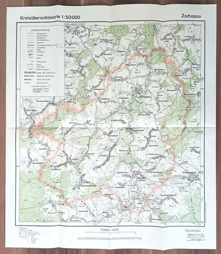 DDR Landkarte Zschopau 1954 Vermessungsdienst Sachsen