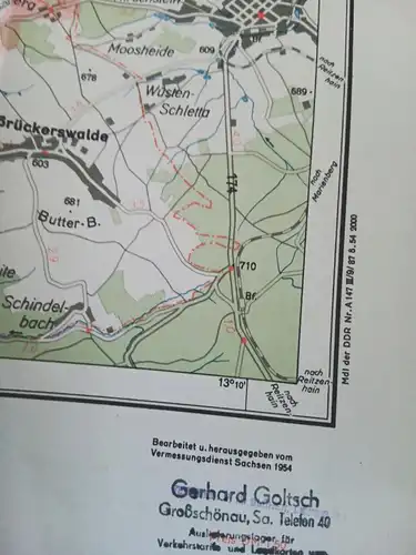 DDR Landkarte Zschopau 1954 Vermessungsdienst Sachsen