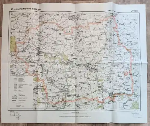 Döbeln 1:50000 Kreisübersichtskarte DDR 1953 Landkarte Sachsen 71,5 x 59 cm