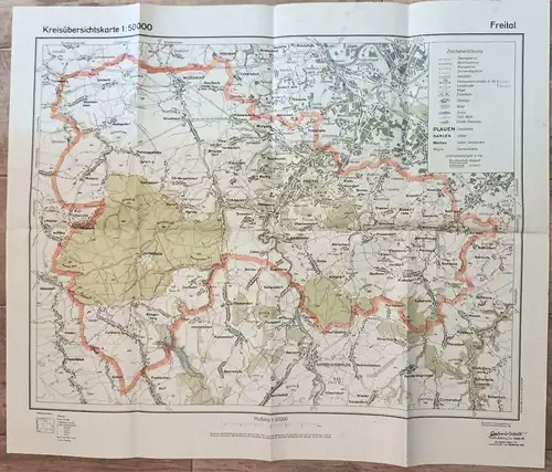 Freital 1:50000 Vermessungsdienst Sachsen 1953 DDR Landkarte 69 x 57,5 cm