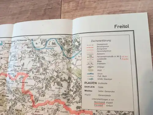 Freital 1:50000 Vermessungsdienst Sachsen 1953 DDR Landkarte 69 x 57,5 cm