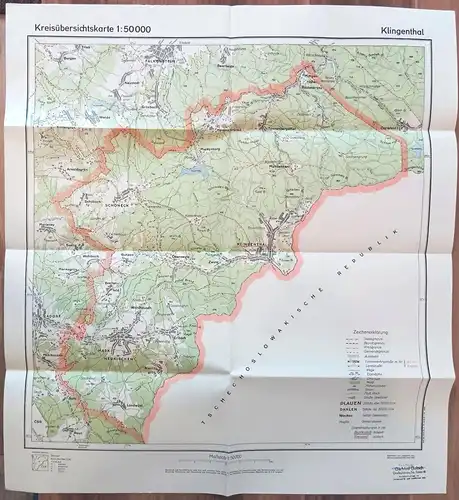 Klingenthal Kreisübersichtskarte 63 x 58 cm 1:50000 alte DDR Landkarte 1953