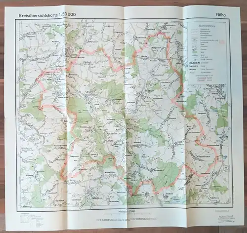 Kreisübersichtskarte Flöha Vermessungsdienst Sachsen 1953 alte Landkarte DDR