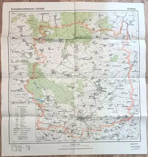Kreisübersichtskarte Oschatz 1954 Vermessungsdienst Sachsen alte DDR Landkarte