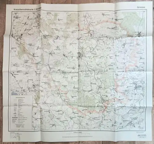 DDR Karte Grimma 1:50000 Sachsen 1954 alte Landkarte Kreisübersichtskarte