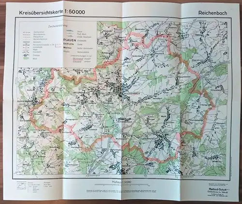 Kreisübersichtskarte Reichenbach 1:5000 Vermessungsdienst Sachsen 1953 Landkarte