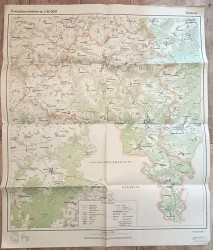 Kreisübersichtskarte Oelsnitz Sachsen 1953 DDR Landkarte 79 x 67 cm