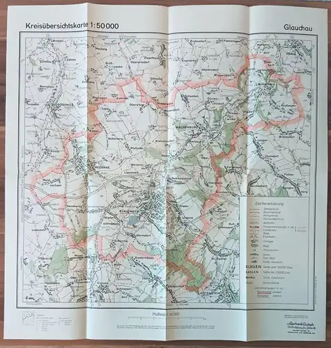 Glauchau 1:50000 Kreisübersichtskarte Sachsen 1954 Landkarte DDR