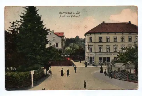 Ak Ebersbach in Sachsen Partie am Bahnhof 1923